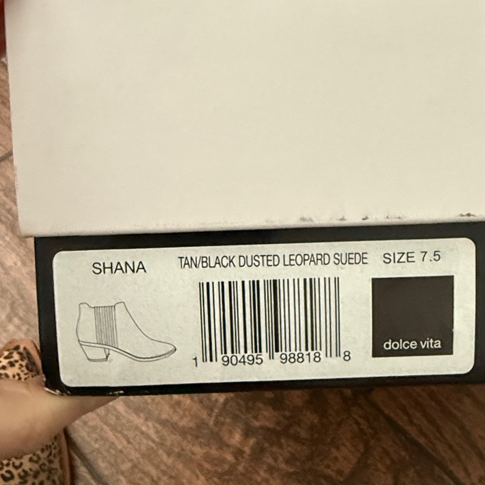 Dolce Vita Shana Tan/Black Dusted Leopard Suede Ankle Boots-Size 7.5 - Picture 10 of 16